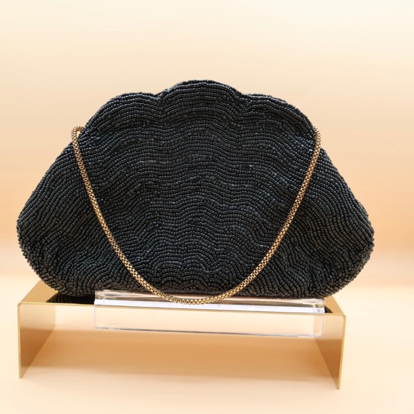 Vintage “Buffums” Black Beaded Evening Bag - Picture 1 of 9